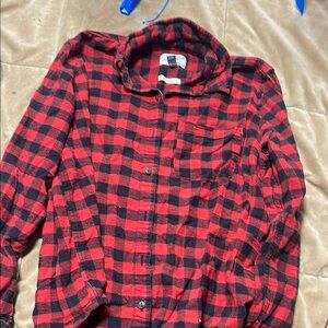 Red and Black Plaid Button-Up Shirt